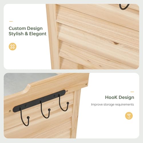 Aoxun Wooden Garden Storage Shed with Galvanised Top, Side Hooks and Removable Shelf, Potting Bench Table, 64 x 40 x 95 cm, Natural Wood - Image 3