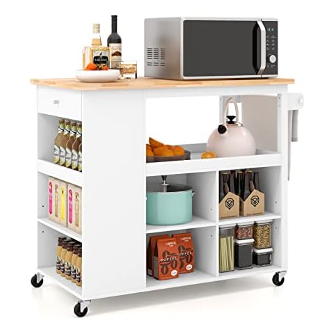 TANGZON Rolling Kitchen Island with Storage Cover