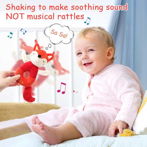 BelleStyle Greifling Baby mit Rassel, Motorikspielzeug Babyrassel Spielzeug für Neugeborene 0-6 Monate, Plüschtier Kuscheltier Babyspielzeug Geschenk für Babys Kleinkinder ab 0+ Monaten - Fuchs