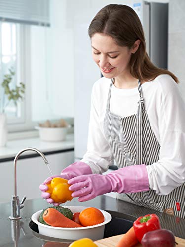 Image of LANON wahoo Skin-Friendly Cleaning Gloves, Dishwashing Kitchen Gloves with Cotton Flocked Liner, Reusable, Non-Slip, Mauve Mist, Medium (Pack of 2)