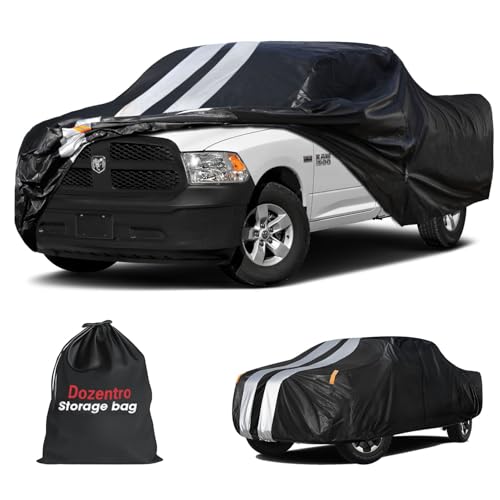 Image of Ram 1500 Truck Cover Custom Fit 2009-2026 Crew Cab Short Bed(5.75') with Door Zipper, 10 Layer Outdoor Heavy Pickup Truck Cover Waterproof All Weather, Car Tarp for Wind Dust Sun etc Protection.
