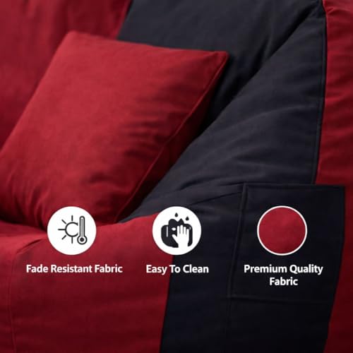 Image of Mansu-Premium Leatherette 4XL Bean Bag Cover with Footrest & Cushion (Without Beans) (4XL) (Maroon Black)