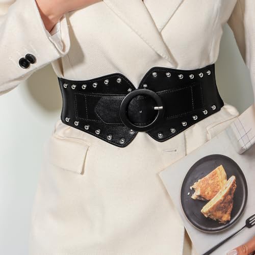 YOU&M Women's Rivet Girdle Stretch Corset Waist Belt with Pin Buckle Leather Boho Cinch for Belt Dress3