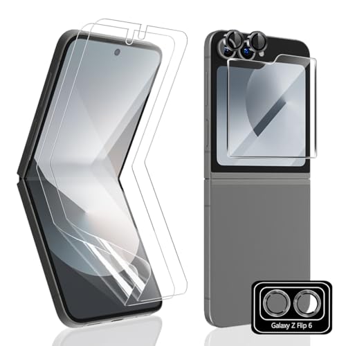 Yonntmmi Schutzfolie für Galaxy Z Flip 6 2+1+1 Stück, flexibler TPU-Folie mit äußere Displayschutz & Kameraschutz Panzer Schutz Glas, Anti-Kratzer/HD TPU für Panzerglas für Galaxy Z Flip 6