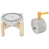 Stone Grainer Mill with Wooden Frame, Natural Granite Handmade Stone Mill Dry/Wet Hand Grain Mill Grinder for Spice Barley Soybean Classic Rice Pastewheat