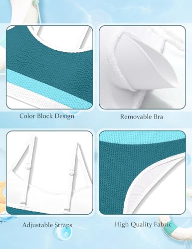 Image of Girls Bathing Suit Color-Block Adjustable Straps Bikini Sets Girls Two Piece Swimsuits with Chest Pad Swimwear 7-18T