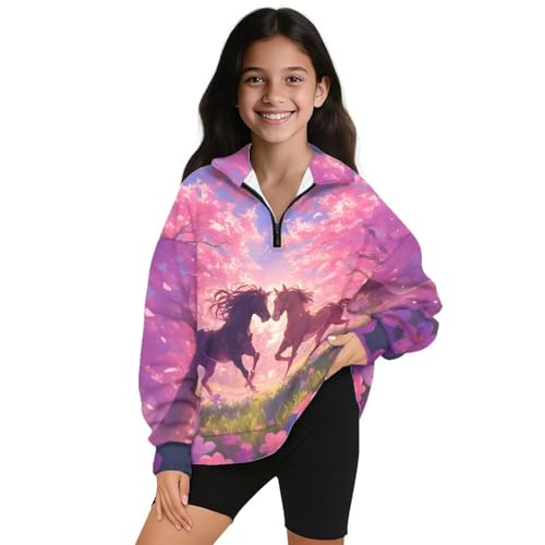 Girls Quarter Zip Sweatshirt Lightweight Pullover Tops Casual Long Sleeve Sweatshirts Fall Clothes for Teen Girl