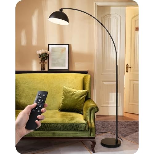 EDISHINE Modern Arc Floor Lamp, 78.3" Mid Century Standing Lamp Over Chair with Remote & Foot Switch, Rotatable Lamp Head, Metal Floor Lamps for Living Room, Bedroom, Office, Dining Room, Bl