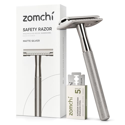 ZOMCHI Double Edge Safety Razor for Men &amp; Women, Matte Silver