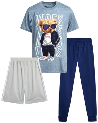 Image of Pro Athlete Boys Pants Set - 3 Piece Active Short Sleeve Graphic Tees Athletic Shorts and Jogger Sweatpants for Boys