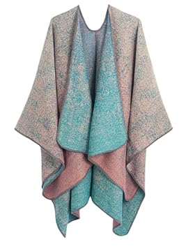 DiaryLook Ladies Printed Poncho Cape Reversibile Oversize Scialle Avvolgere Cardigan Aperto Davanti per Le Donne