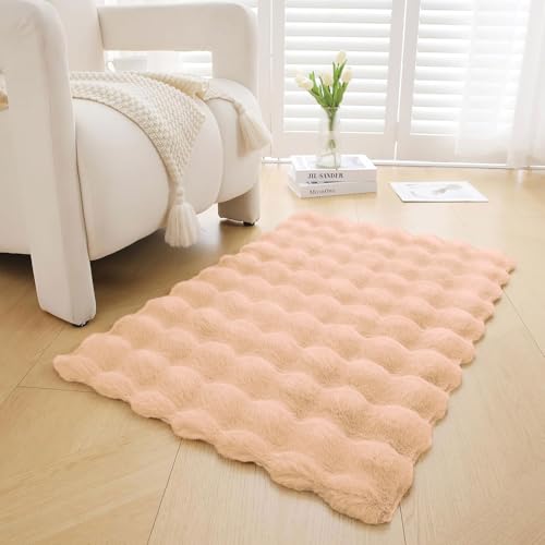 Image of Luxe Home Bubble Rabbit Fur Carpet Super Soft, Washable, Anti Skid Carpets for Home, Bedroom, Livingroom - (3x5 Feet, Peach)