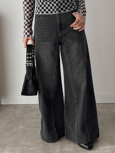Image of KOTTY Wide Fit Denim Pants - Women's High Rise Wide Leg Comfort