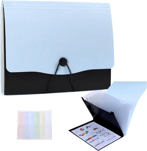 Image of 13 Pocket Expanding File Folder,Portfolio Accordion File Organizer with Interior Pocket and Clip,A4 Letter Size, Paper Document Receipt Folder for Student, Home, Office and Travel (Blue)