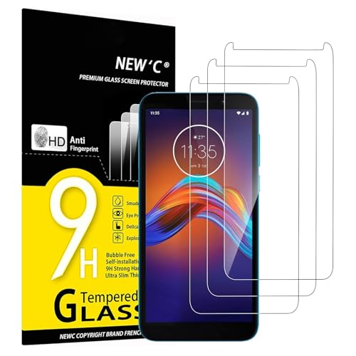 NEW'C 3 Piezas, Protector Pantalla para Motorola Moto E6 Play, Cristal templado, Sin Burbujas, Dureza 9H, 0.33 mm Ultra Transparente, Ultra Resistente