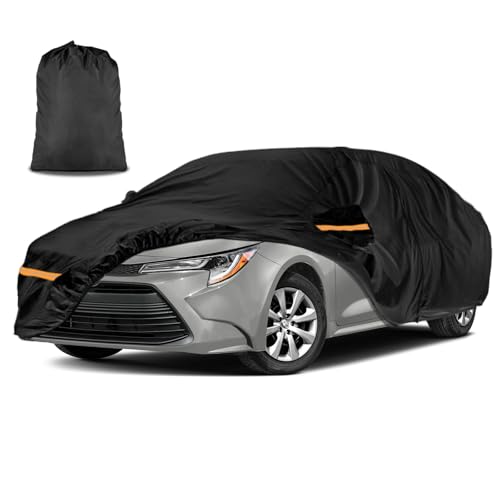 Car Cover for Toyota Corolla 2000-2025, Honda Civic 1991-2025 | Heavy Duty Outdoor Full Exterior Cover | Sun, Rain, UV, Dust, and Snow Protection with Door Zipper (Black)