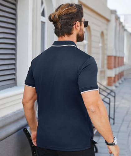 ZITY Polo Shirts for Men Quarter Zip Casual Shirts Short Sleeve Moisture Wicking Golf Polo Collared Shirts3