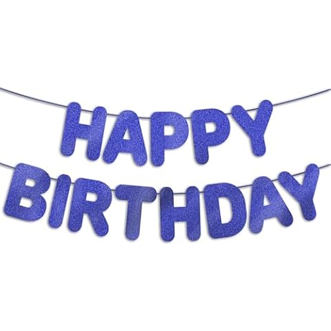 JunyRuny Blue Glitter Birthday Banner Cover