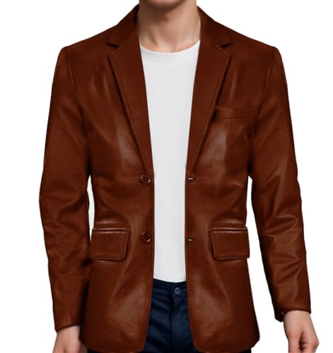 Jjacket Classic Leather Blazer Coat Style - Tan Brown Lambskin Leather Jacket for Men (XL)
