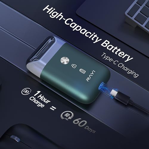 Image of Portable Electric Razor for Men with 8,000 RPM Dual Floating Blade, 1H Charge for 60 Days, Type-C, Design for Daily /Travel Use, Electric Foil Shavers for Face, Green