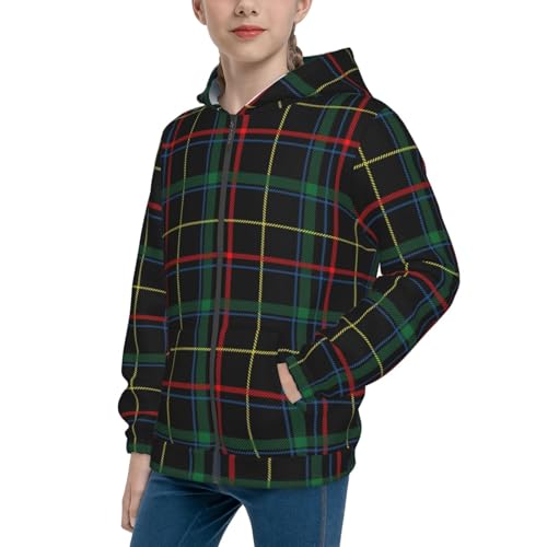 Buffalo Plaid Dark Green Kids Pullover Hoodies Boys Zip Up Sweatshirts Girls Athletic Clothes with Pocket