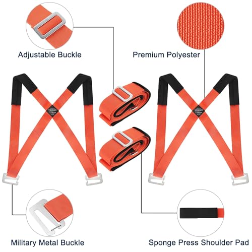 Ytonet Moving Straps, Lifting Straps for Move Furniture, 2-Person Shoulder Lifting and Moving System for Appliances, Mattresses, Heavy Objects up to 800lbs, Furniture Strap Round Sling, Orange