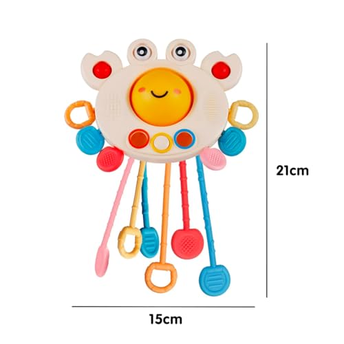 Image of Kidology Pull String Toy for Babies Teething Strings Sensory Montessori Toys Baby Girl,Travel Toy for 6+Months Boy Food Grade Silicone Fine Motor Skills Toy for Toddlers (Crab), Multicolor
