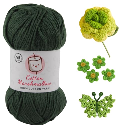 Image of NESTNHAVEN Cotton Marshmallow 100% Cotton Yarn - (50 g, 130 m) - Luxury Yarn for Crochet, Amigurumi, Embroidery, Toys, Garments, Flowers and Hobby Projects (Deep Green)