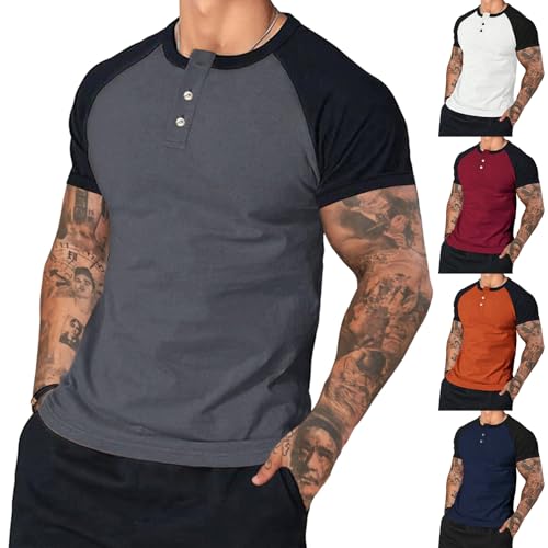 Mens Raglan Sleeve Shirts Jersey Baseball T Shirts Button Henley Basic Tee Casual Slim Fit T-Shirts Muscle T-Shirt Tops3