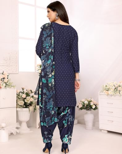 Image of Yashika Women's Printed Dress Material - Unstitched Crepe Fabric Kurti, Pants & Dupatta Set (AZ-YS-P4-BLUE FLOWER)