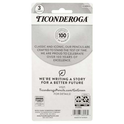 Image of Ticonderoga Pencil Shaped Erasers, 3 Erasers /Pack, 12 Packs | Yellow, 0.75 inch x 2.875 inch, #38953