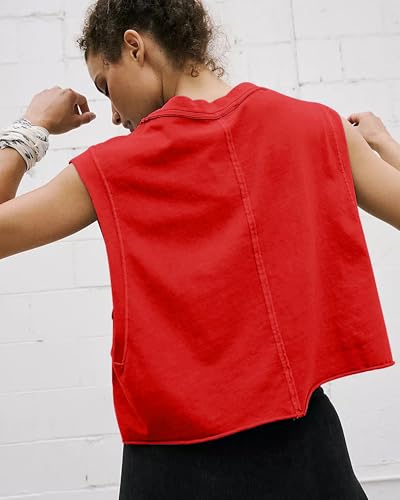Image of HUGOOME Women Workout Tank Tops Oversized Crop Sleeveless Tee Loose Fit Boxy Basic Yoga Active Summer T Shirts Gym 2026