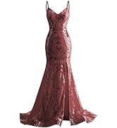 RATALA V Neck Sequin Prom Dresses Long Sparkly Mermaid Pattern Evening Dress for Women