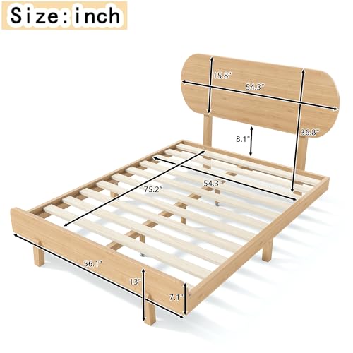 Image of Bellemave Full Size Bamboo Bed Frame with Headboard,Bamboo Platform Bed Frame Full Size with Rounded Headboard and Wood Slats,Easy Assembly,Natural