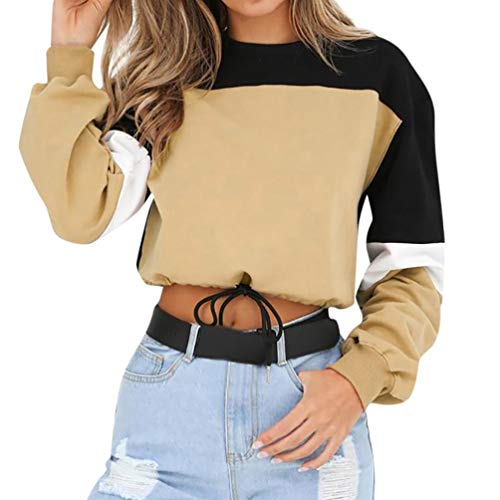 Btruely Herren Mujer Sudaderas Cortas, ?Camisa de Manga Larga de Patchwork Tops de Cuello O de Mujer Blusa Sudaderas Tumblr Cortas Pullover Sweatshirt
