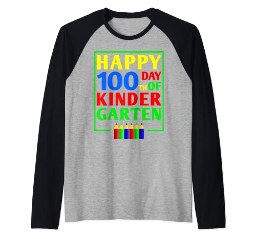Uomo Happy 100th Day Of Kindergarten For Teachers Kids Boys Girls Maglia con Maniche Raglan