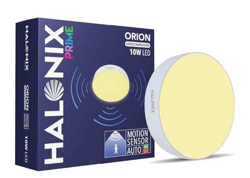 Image of Halonix Polycarbonate 10W Rimless Motion Sensor Led Ceiling Light,Warm White Downlighter,No False Ceiling Required,Dia-3.6 inch,Motion Sensor Light,Ceiling Light for Hall,Room,Office,Pack of 1