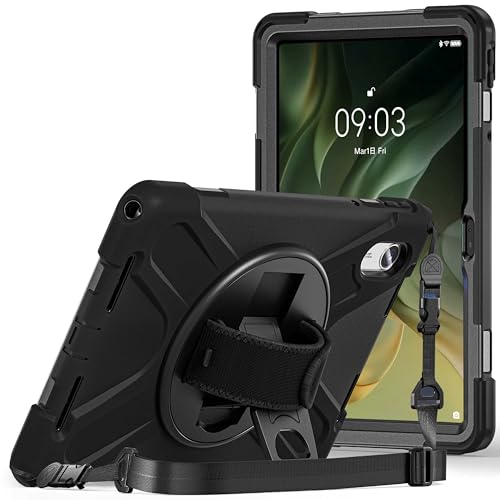 Image of ProElite Cover for Motorola Pad 60 Neo 11 inch 2025 Cover Case, Rugged 3 Layer Armor case Cover for Motorola Pad 60 Neo 11 inch with Hand Grip & Rotating Kickstand with Shoulder Strap, Black