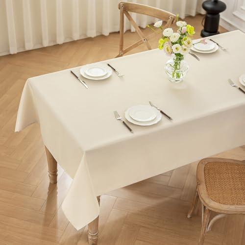 Moonooda Tischdecke 130X240, Beige Tischdecken Abwaschbar 180g/㎡ Tischtuch aus Polyester Wasserabweisend mit Lotuseffekt, Dauerhaft Kratzfest für Wohnzimmer, Esszimmer, Balkon, Garten