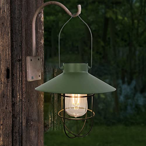 pearlstar Solar Lantern Outdoor Hanging Light Metal Farmhouse Solar Lamp with Warm White Edison Bulb Design for Garden Yard Patio Proch Decor(Green) - Thumbnail 4