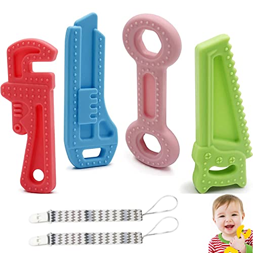 Image of Baby Teething Toys for 0-6 Months 6-12 Months, Freezer BPA Free Silicone Baby Molar Teether Chew Toys, Hammer Wrench Spanner Pliers Shape Baby Toys