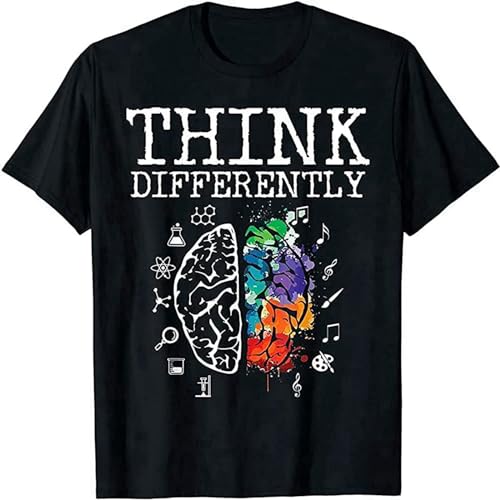 EVERBAB Men's Neurodiversity Shirt - Think Differently ADHD Autism T-Shirt Black XL