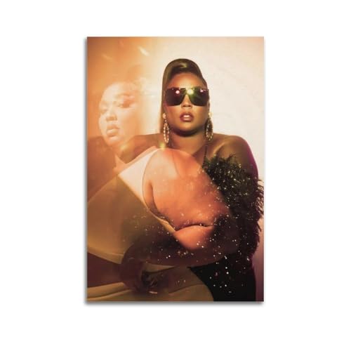 Lizzo Rumors stampa della copertina dell'album con autografo, copertina dell'album musicale, pop hip hop, cantante rap, star, poster estetico su tela da parete per ragazze e ragazzi, decorazione per