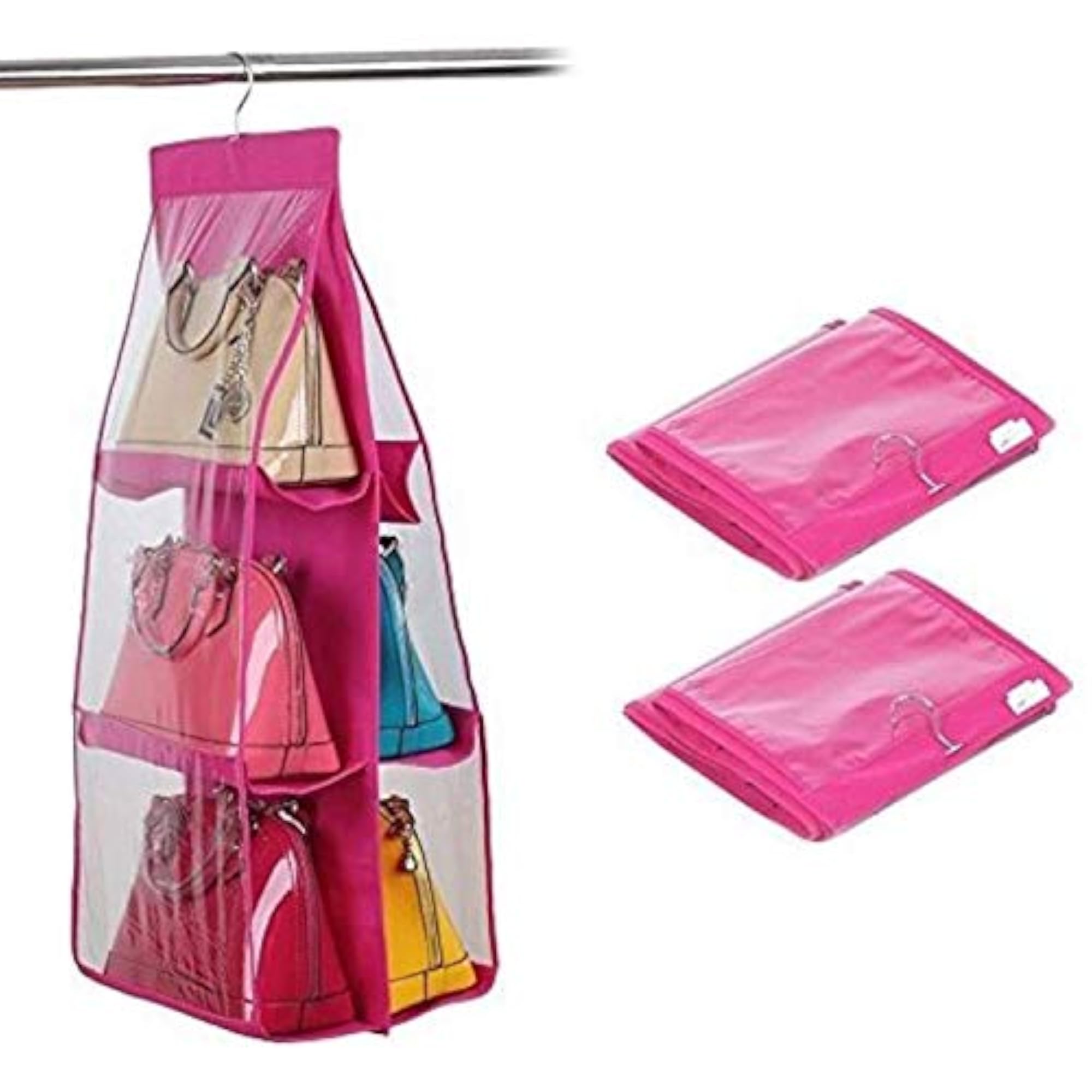 6 Pocket Large Clear Purse Hanging Storage Organizer
