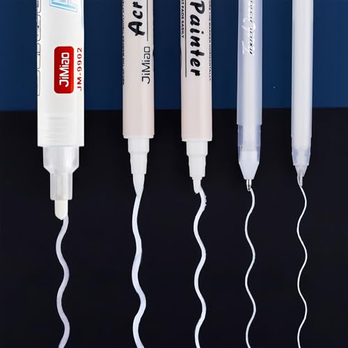 Omeblos White Gel Pens, 4PCS White Ink Pens, 0.6/0.8/1/2mm Line Drawing Pen for Artists Highlight Rollerball Pen for Black Paper, Journaling, Sketching, Drawing, Illustration