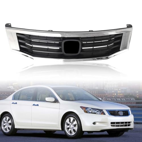 Kspeed Front Bumper Grille Fit 2008 2009 2010 For Honda Accord Sedan 4-Door, ABS Plastic Black Mesh with Chrome Trim Front Upper Grill Guard Replace for HO1200189 71121TA0A00