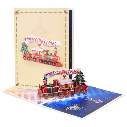 Cartão de comboio de Natal, divertido cartão suspenso 3D envelope de comboio de Natal, cartão de presente de Chrismas, o melhor presente para crianças, homem e mulher