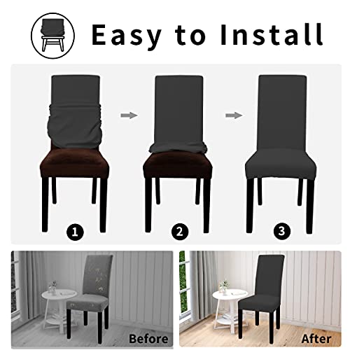 Easy-Going 100% Waterproof Dining Room Chair Cover Set Of 2, Stretch Jacquard Parson Chair Slipcover Removable Washable Chair Protector For Home, Restaurant, Banquet (Large, Dark Gray) #TOP5