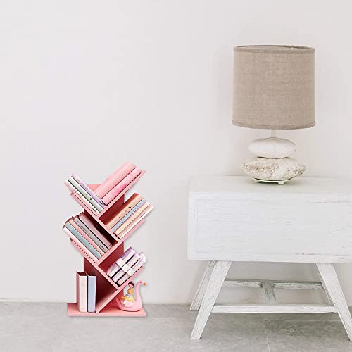 J.dxhy Tree Bookshelf,4-Layer Floor Standing Bookshelf,The Desktop Bookshelf Can Hold Books,Magazines,Cds And Photo Albums,Office Storage Rack,Pink #TOP5