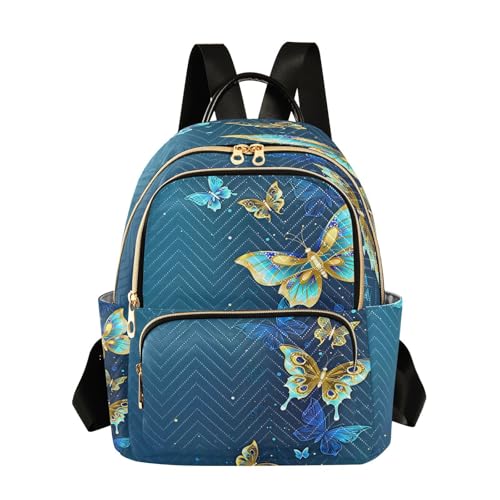 Image of ALAZA Gold Butterflies Blue Women Backpack Purse Ladies Fashion Shoulder Bag Daypack Travel Bag 7.5L